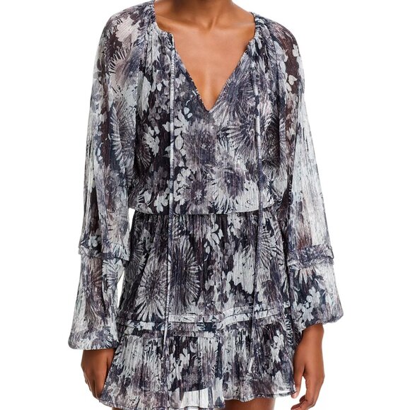 395$ Ramy Brook Floral Twilight Aaliyah Metallic Blouson Dress Size XS Dove Gray - Picture 5 of 5